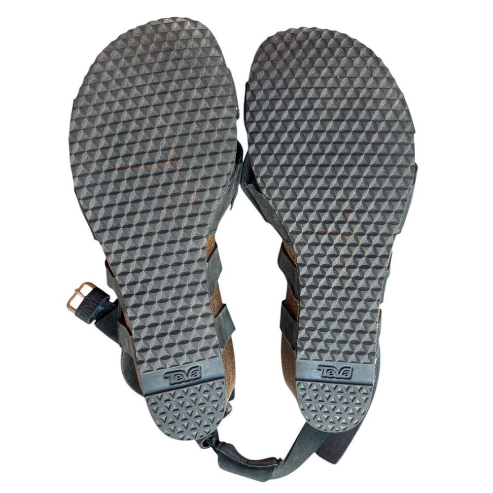 Teva Matte Black Mahonia Cork Sole Wedge Cross Strap Sandals w Buckles size 7 - Picture 6 of 16